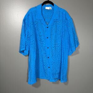 Asos Design Mens Bright Blue Oversized Wavy Burnout Shirt - Size XXL - Button Up